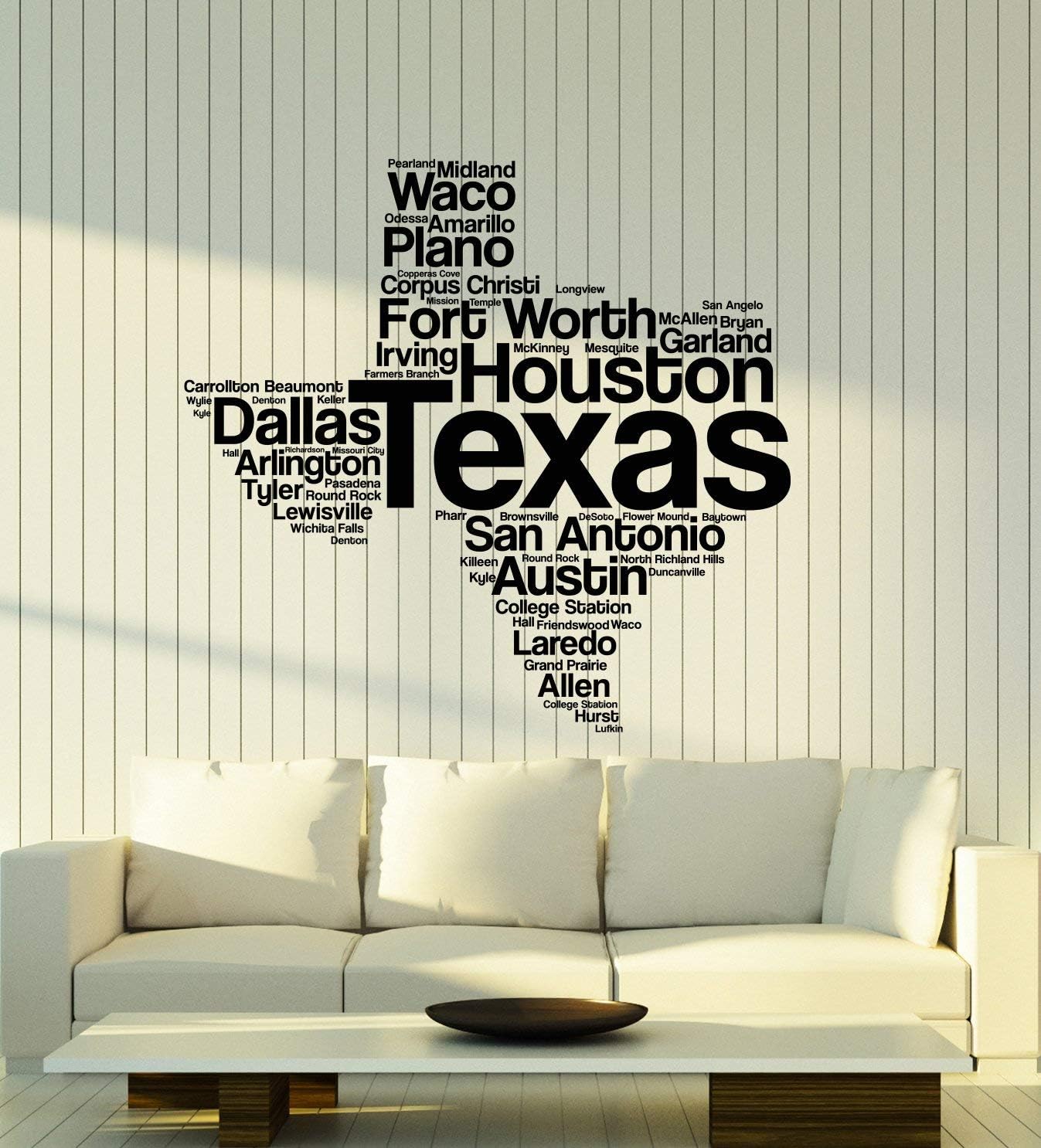 DesignToRefine Vinyl Wall Decal Texas Map Words Cloud USA Austin Houston Dallas Stickers Mural Large Decor (ig6238) Black