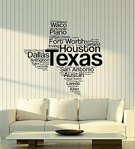 DesignToRefine Vinyl Wall Decal Texas Map Words Cloud USA Austin Houston Dallas Stickers Mural Large Decor (ig6238) Black