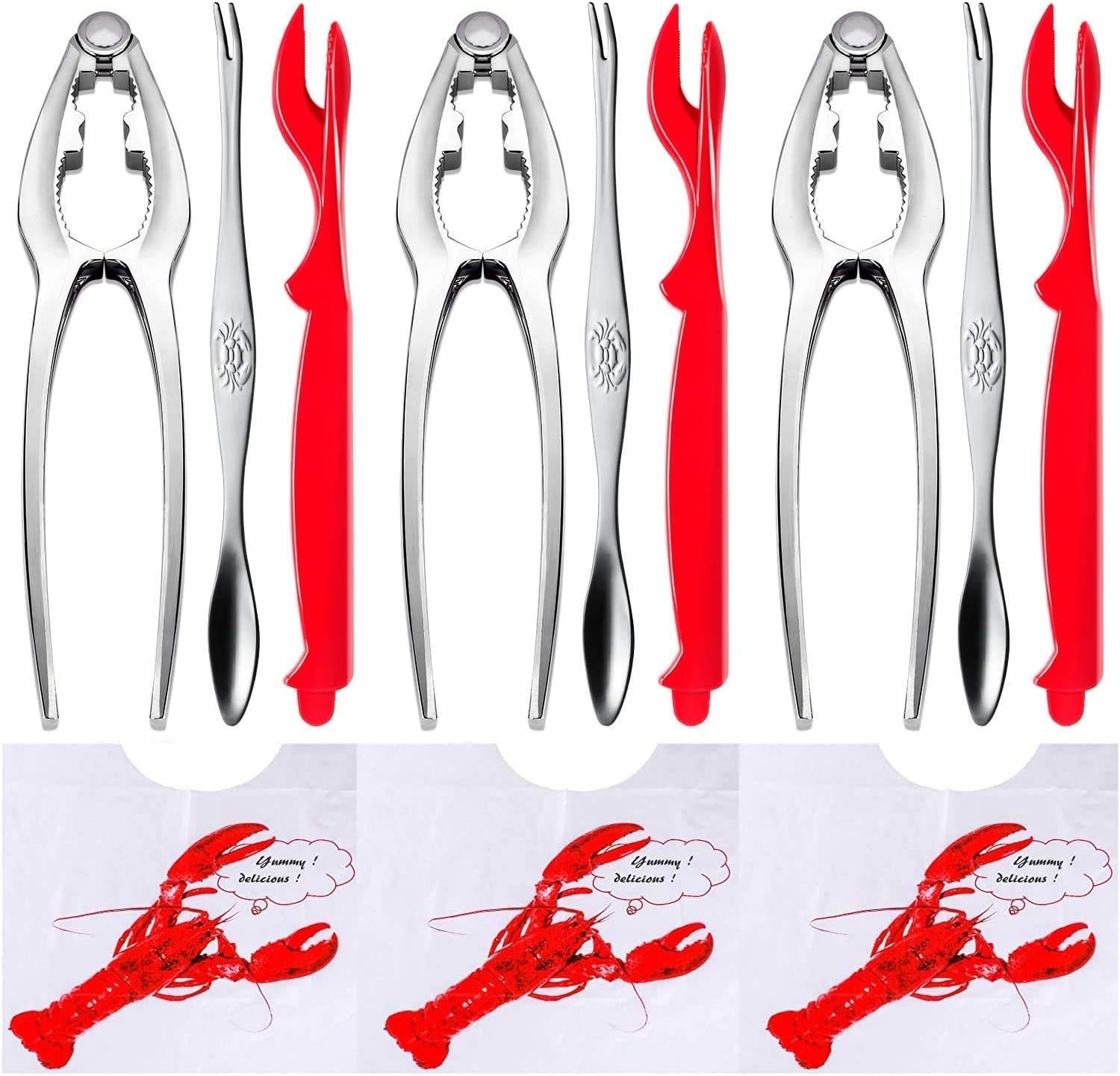 12 Pack Sturdy Crab Crackers and Tools Kit, Dishwasher Safe Seafood Tools Set, Crab Crackers, Lobster Shell Knife, Crab Leg Picks, Crab Bibs Disposable, Stainless Steel Nut Cracker Set, Kitchen Tools: Kitchen & Dining