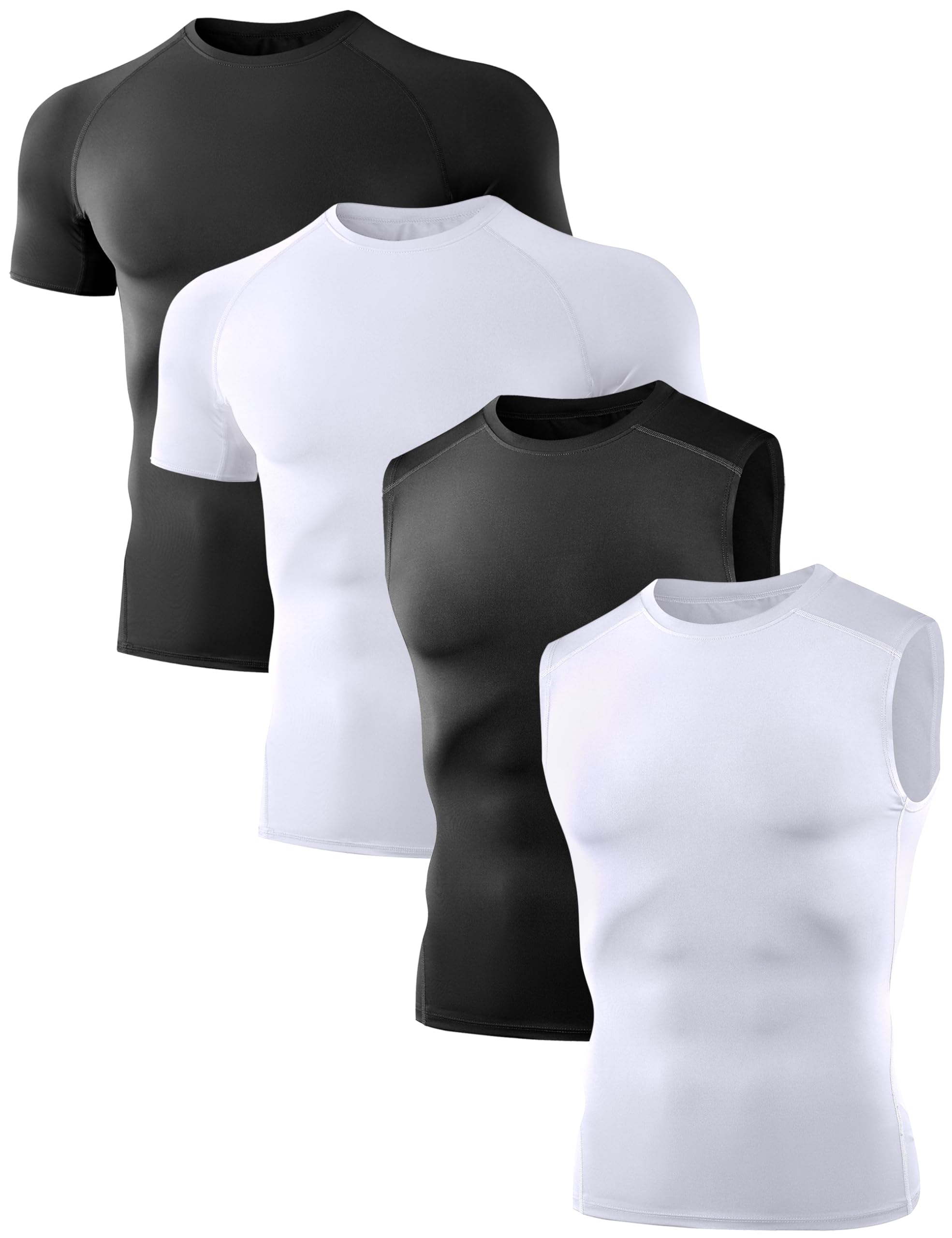 Photo 1 of Dalavch 4 Pack Compression Shirts and Tank Tops Men Short Sleeve/Sleeveless Athletic Undershirt for Sport 2 Black 2 White XX-Large