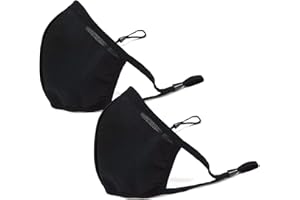 ECOMADE ARENA Reusable Washable Cloth Mesh Face Covering Mouth Cover for Big Head Face Hot Weather Summer for Adjustable Earloops with Filter Pocket, Made in Korea, Black, Large, 2-Pack