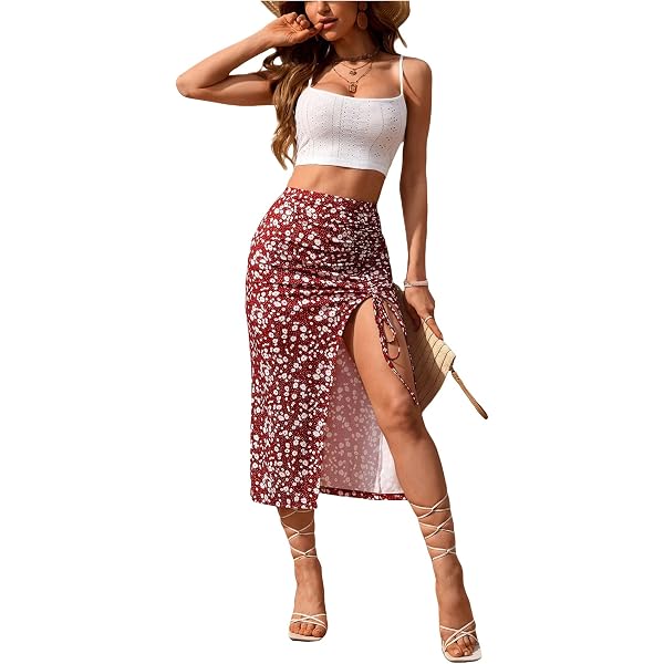 SOLY HUX Women's Floral Halter Crop Top & Skirt 2 Piece Set - Summer Vacation Beach Outfit