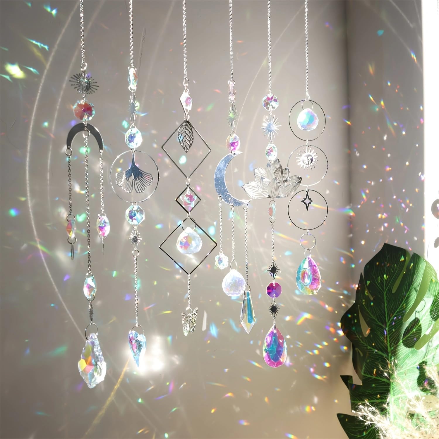 Sun Catcher Crystal Window, Pack of 6 Lotus Beads Pendant Decoration, Hanging Window Decoration, Crystal Suncatcher, Rainbow Suncatcher Crystal, Rainbow Crystal Pendant, Home Garden Decoration