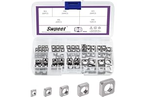 Swpeet 90Pcs 5 Sizes M3 M4 M5 M6 M8 304 Stainless Steel Metric Coarse Thread Square Nuts Assortment Kit, Machine Screw Nuts Metric Coarse Thread for Home Automotive Shop Use