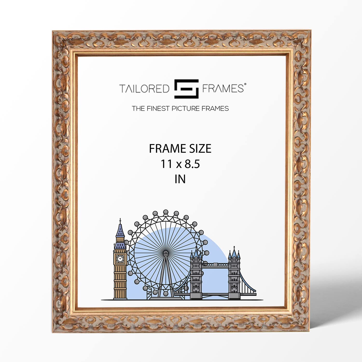 Tailored Frames Vienna Gold 11" x 8.5" (US Letters) | Rustic Style Vintage Single Picture Frame | Table Top & Wall Hanging Type | Photo Frame Without Mount