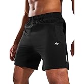 MIER Mens Athletic Shorts 7 Inch Inseam Quick Dry Breathable Running Gym Workout Shorts with 3 Zipper Pockets, No Liner