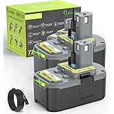 clevabie 【USB-C Fast Charging】 2Pack Replacement for Ryobi 18V Battery with Type C Input/Output Port 65W, Compatible with Ryobi ONE+ Plus 18V Battery P108 P102 P103 P104 P105 P107 P109