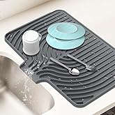 Dish Drying Mat for Kitchen Counter, with Built-in Drain Lip, Food-Grade Silicone, Easy Clean Pad for Countertop Protection, Multi-Functional Use (18x11.8, Grey)