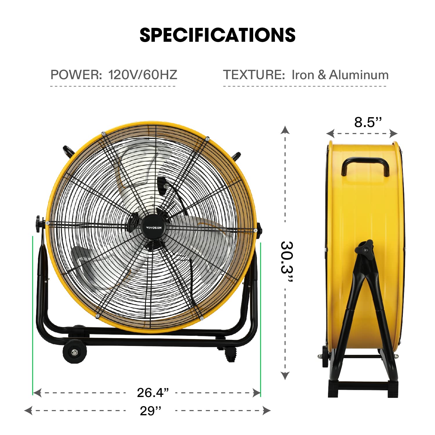 VIVOSUN 24 Inch Industrial Tilt Drum Fan Heavy Duty, 8540 CFM, High Velocity, Air Circulation and Cooling for Warehouse Factory Garage Workshop Use, 3 Speed, ETL Certified