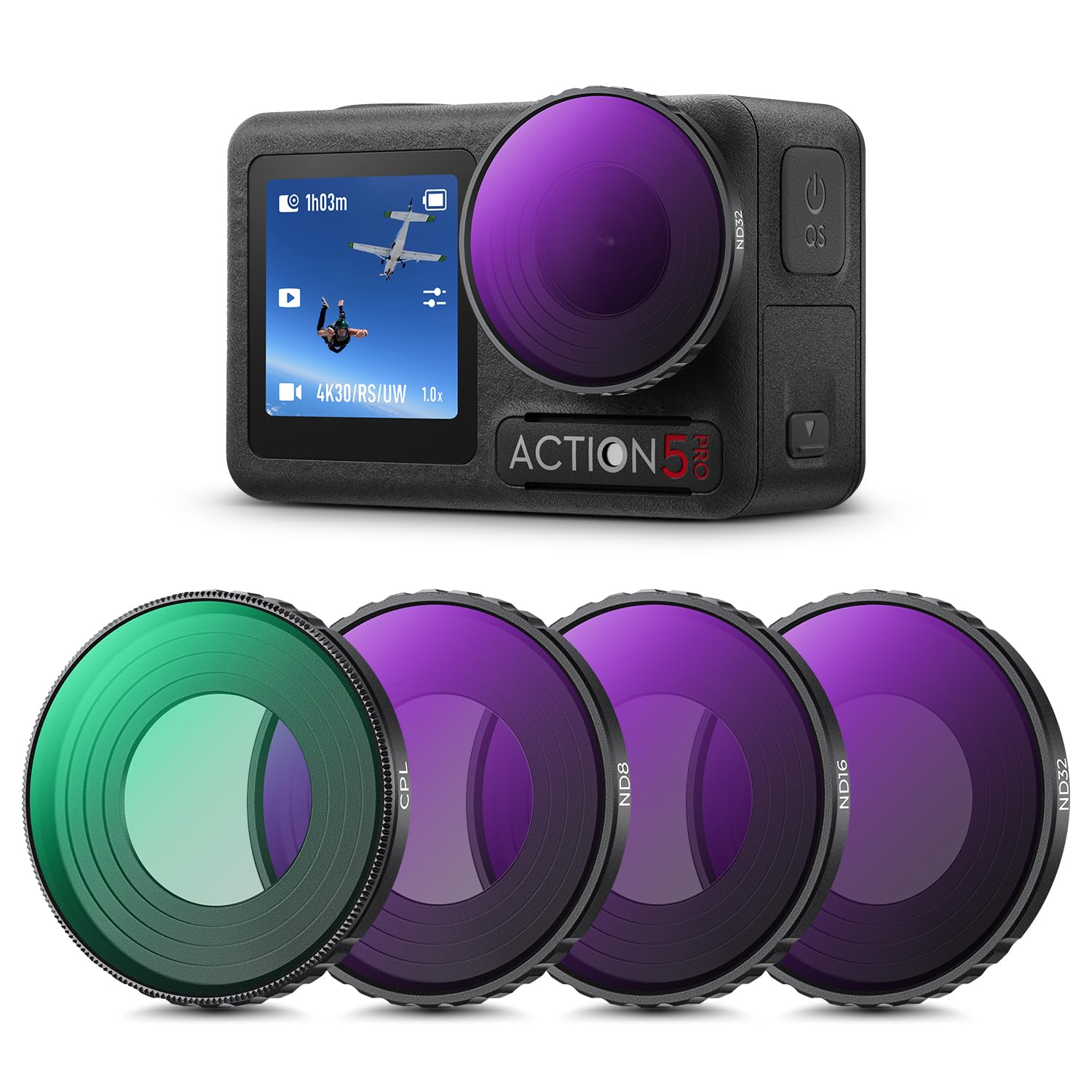 Photo 1 of K&F Concept ND PL Filter Kit Compatible with DJI Osmo Action 5 Pro/Osmo Actioin 4, 4Pack CPL ND8 ND16 ND32 Screw On Polarizing Neutral Density Filter, HD Optical Glass/Multi-Coated/Metal Frame