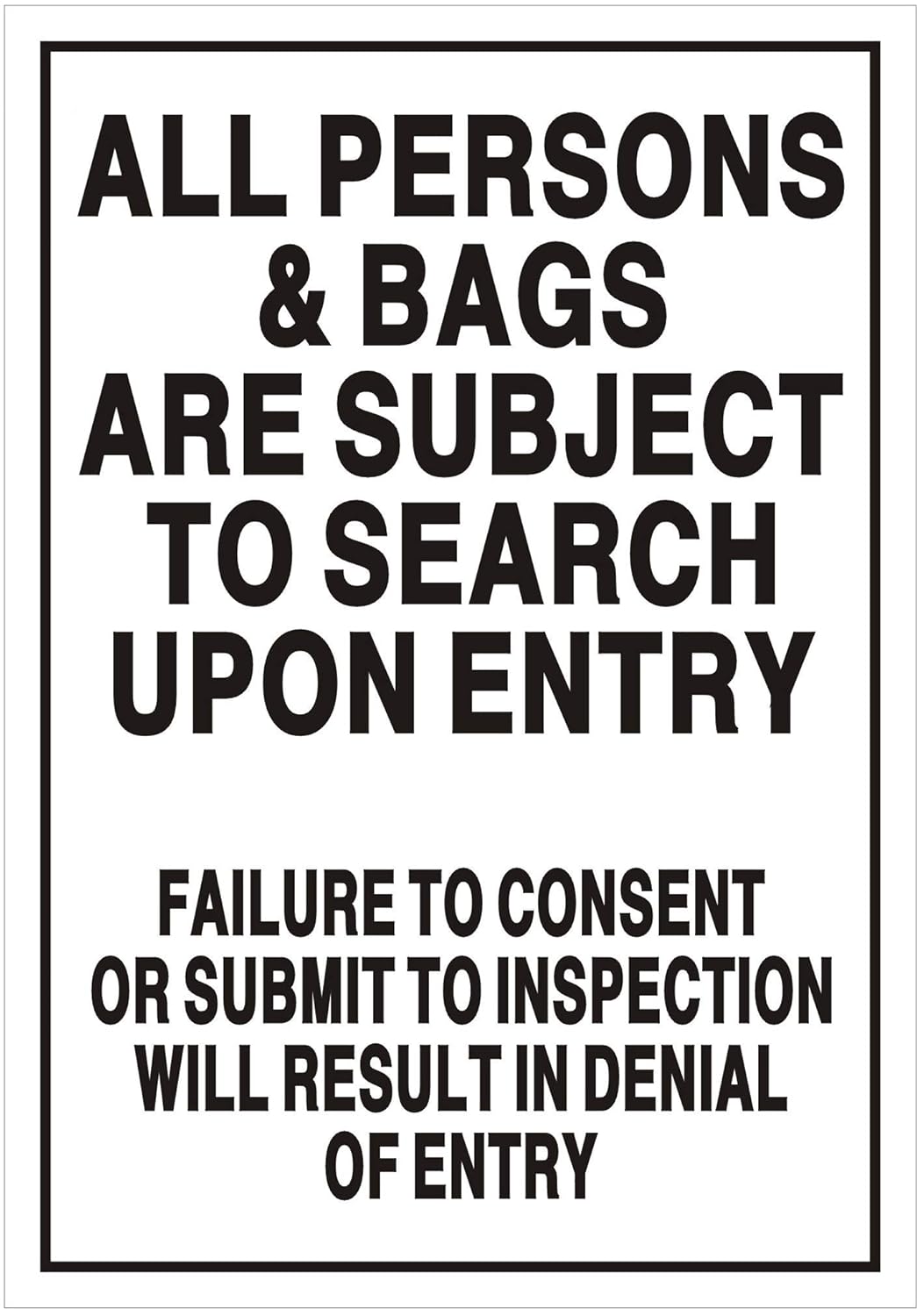 All Persons & Bags Subject to Search Sign (Double Sided Tape, Aluminium