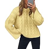 Women's Cable Knit Sweater Pullovers Crewneck Long Sleeve Oversized Y2k Vintage Fall Winter Cozy Chunky Sweaters