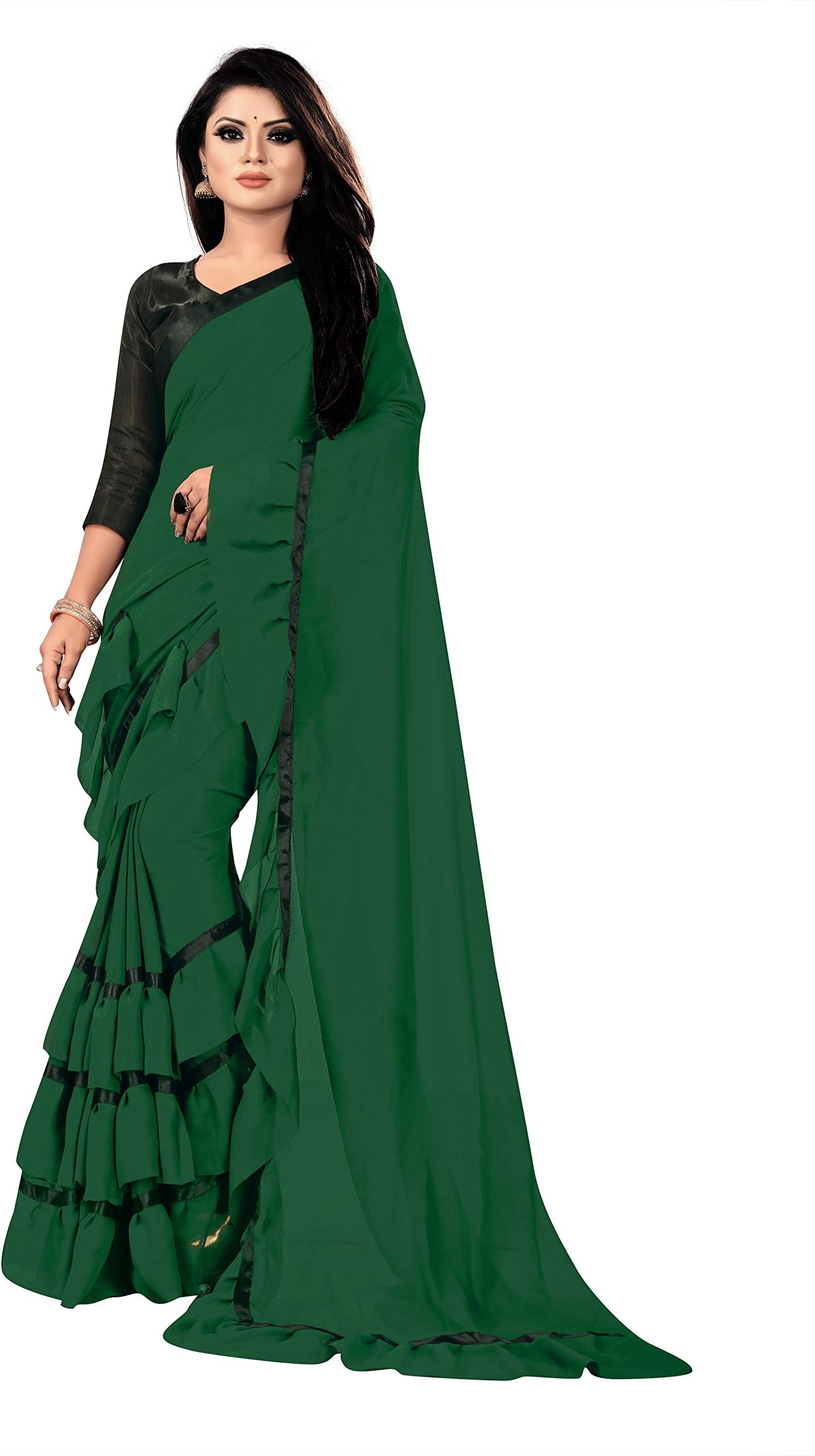 Aldwych Georgette Frill Ruffle Saree with Blouse Pieces