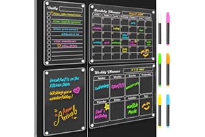 DIYMAG Magnetic Calendar for Refrigerator 2026 Fridge White Board Dry Erase Whiteboard Acrylic Magnet Clear Checklist Chalkboard Apartment Decor Monthly Wall Meal Planner 4 Pack with 6 Colors Markers