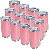 AIANJI 20oz Tumbler Bulk Stainless Steel Tumblers with Lid Vacuum Insulated Double Wall Travel Coffee Mug Powder Coated Tumbler Cup for Hot and Cold Drinks(Pink, 12 pack)