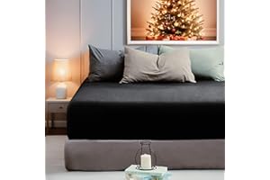 AYASW Fitted Sheet Only Queen Size Deep Pocket 16 Inches Soft Bed Fitted Bottom Sheet 1800 Brushed Microfiber- Fits 8" to 16" Wrinkle, Fade Resistant Easy Care Stable Black Holiday Decor