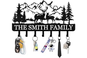 Personalized Key Holder for Wall - Custom Name Forest Deer Coat Rack Wall Mount with Hooks, Metal Key Holder Wall Decor, Key 