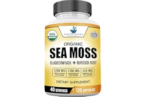 American Standard Supplements Organic Sea Moss, Bladderwrack & Burdock Root Capsules - 1200mg Sea Moss, 1200mg Bladderwrack, 225mg Burdock Root Per Serving - 120 Capsules, 40 Servings