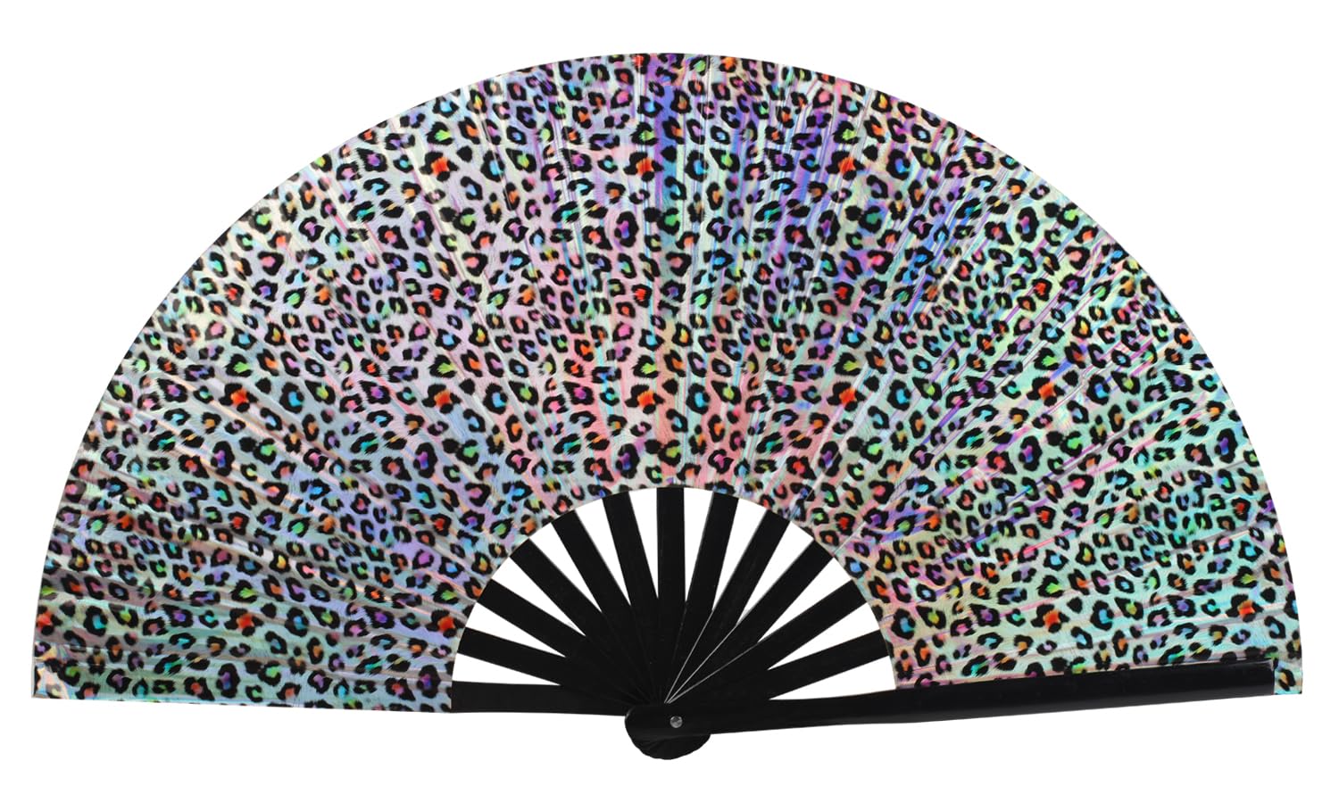 Photo 1 of Tkocisa Large Holographic Folding Hand Fan for Line Dance, Boots on The Ground Fan Rave Clack Fans for Party, Festival, Halloween, Dance, Decorations(Leopard-print)