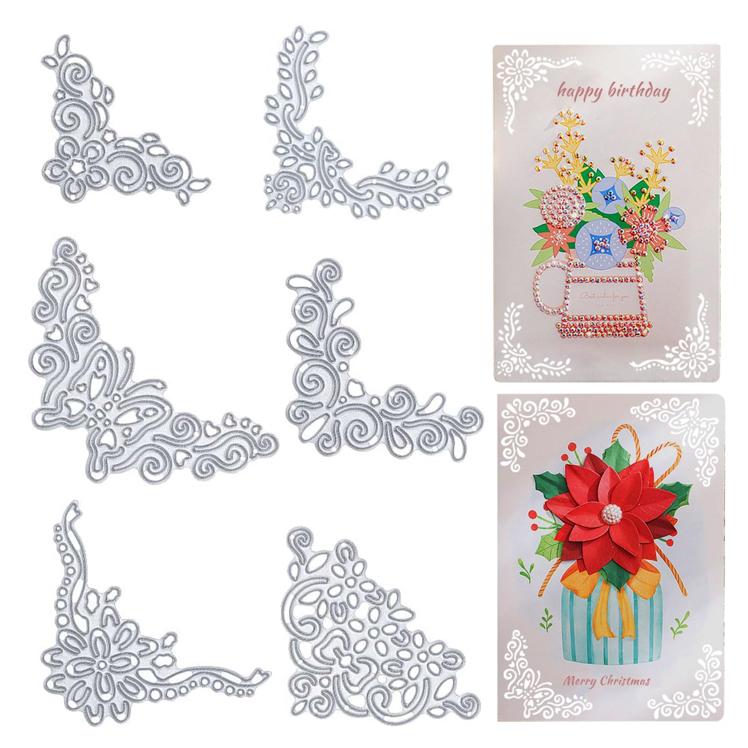 GLOBLELAND Corner Lace Metal Cutting Dies Flower Lace Pocket Cutting Dies Stencil Template for Scrapbook Embossing Album Paper Card Craft Festival Decor