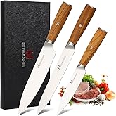 Kitchen Knife Set, 3-Piece Chef Knife Set, Ultra Sharp Japanese Knives Set with Ergonomic Olive Wood Handle, High Carbon Stainless Steel Professional Kitchen Knives, Gift Box for Home or Restaurant
