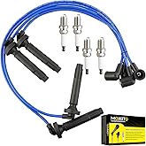 Set of 4 PCS Iridium Spark Plugs with Wire Set 55004 RC-FX101 671-4305 | Compatible with Subaru Outback Forester Impreza Legacy Saab 9-2X H4 2.5L with Wire Set