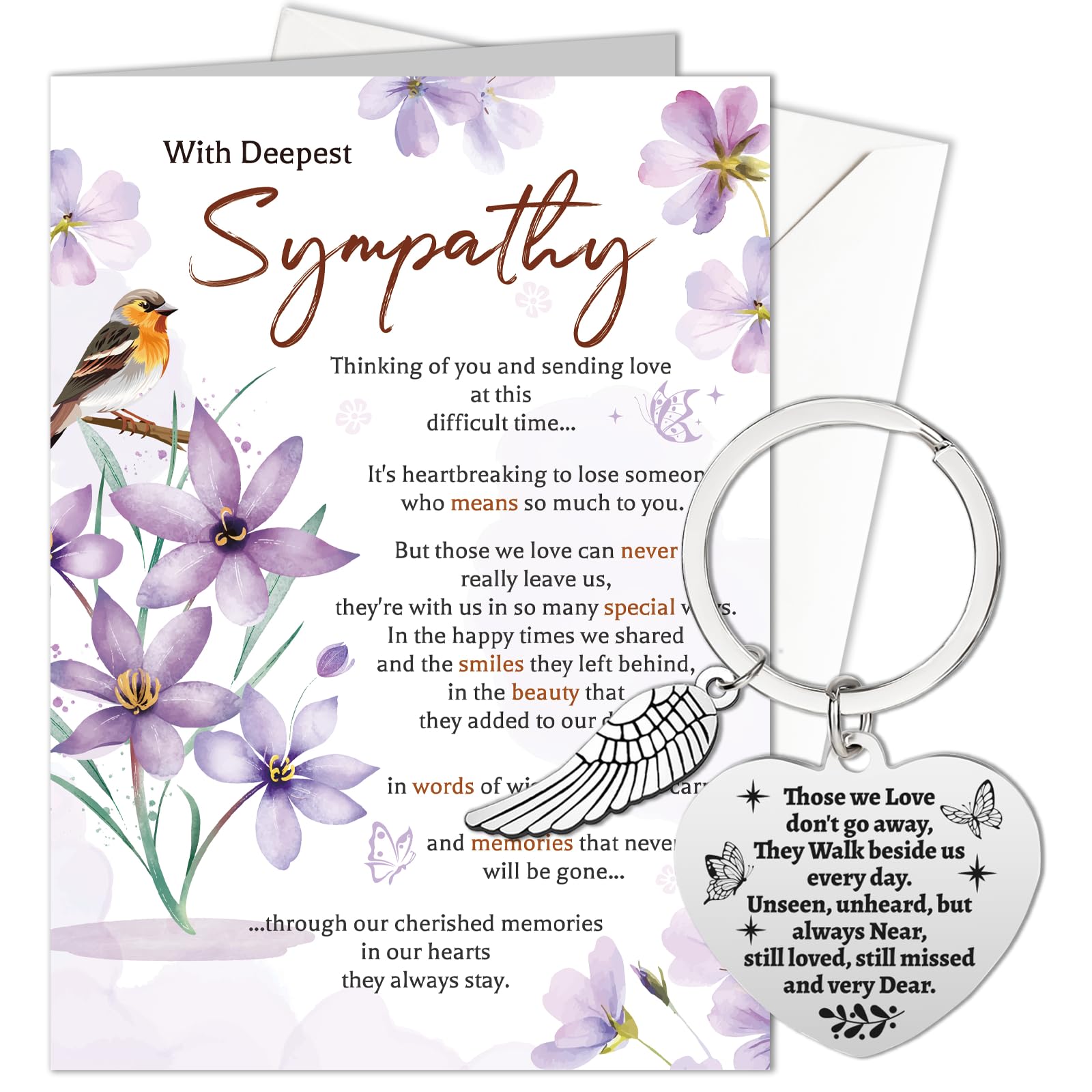 HOWAF With Deepest Sympathy Card, Sympathy Greeting Cards, Sympathy Cards Thinking of You, Sorry for Your Loss Card, Condolences Card with Memorial Keyring for Memorial Gift, Sympathy Gift