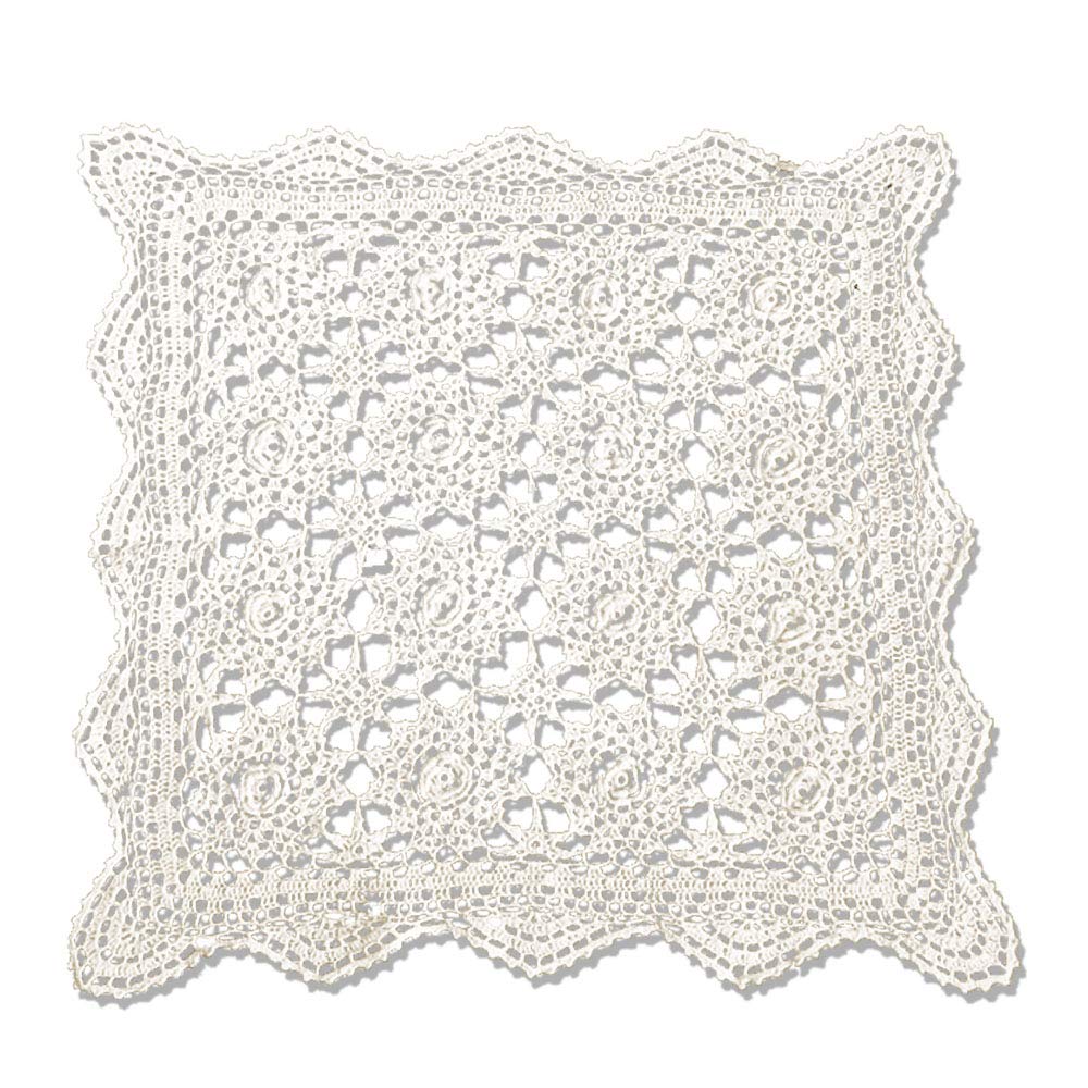 KEPSWET Handmade Crochet Three-dimensional Flowers Tablecloth Cotton Lace Square Doilies Table Cover Hollow Out Sofa Towel Decorative (50cmx50cm, Beige) — image 1