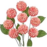 Hollyone 27.6" Pink Artificial Dahlia Flowers 3Pcs Fake Roses Bouquet Ball Dahlia Flower Arrangement Faux Pincushion Flower with 3 Heads Long Stem for Centerpiece Home Decor