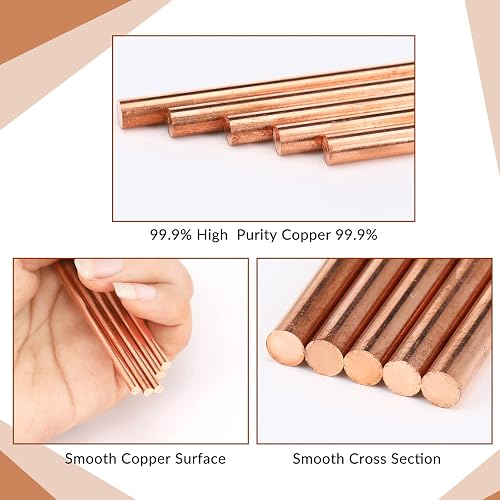 Therwen 5-Pack Pure Copper Round Rods - 11.8 Inch Length, 4mm Diameter, Solid Metal Bar For DIY Crafts - View #13