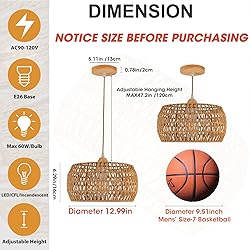 OCWHT Rattan Pendant Light Fixture Ceiling Bohemian