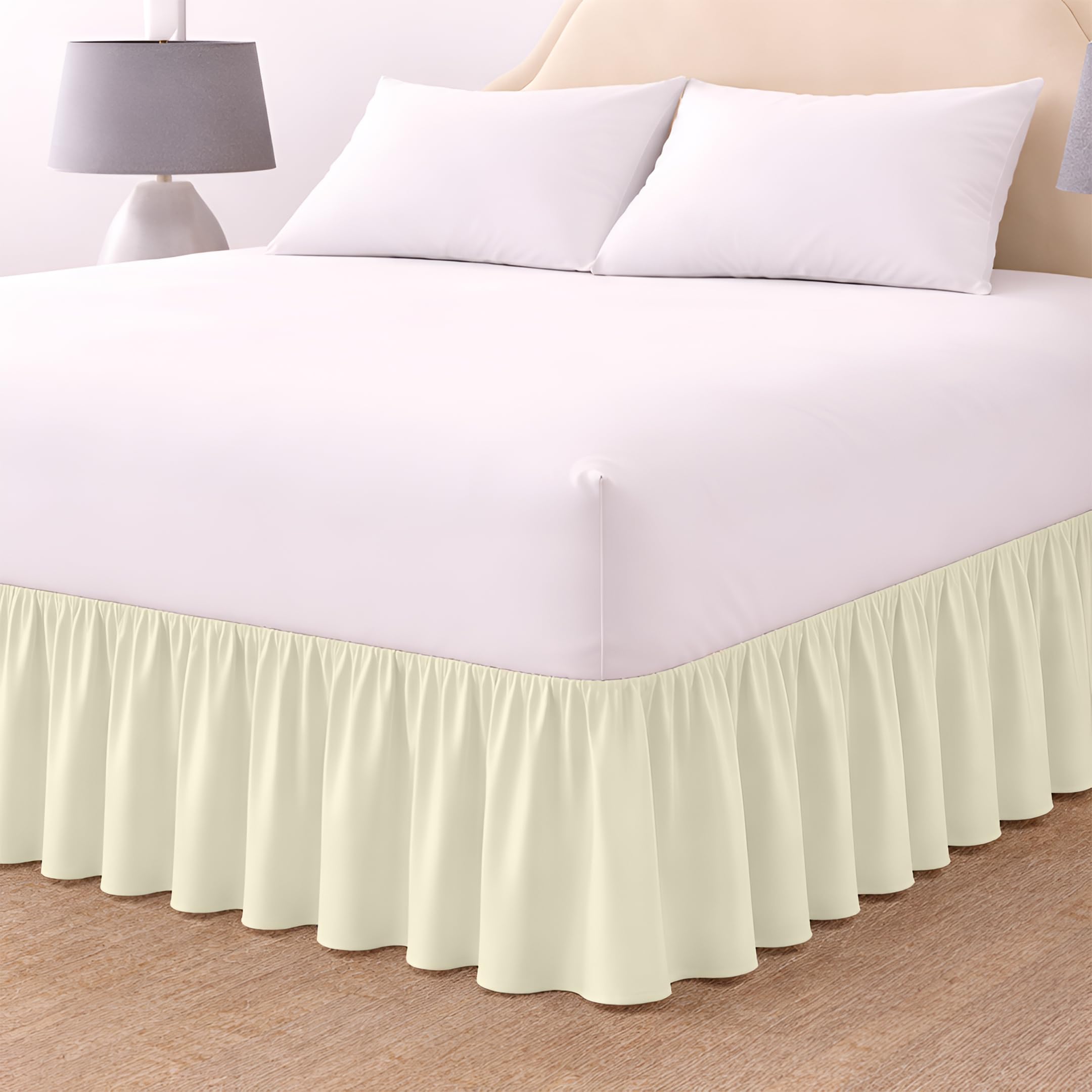 Rohi Luxury Fitted Valance Sheet Super King- Easy Care Super King Fitted Sheet, Frilled - Fit over Mattress & Down to the Floor (Super King, Cream) โ image 1