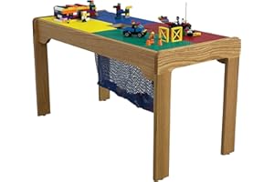 Fun Builder® #1 Rated American-Made 4 Color Lego® Compatible Solid Wood Table with Built-in Storage(Patent)-NO Tools-Only 5 Minute Assembly(Patent)-Built to Last Generations! 32"x16"-Ages 5 & UP