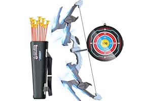 Yanlly Bow and Arrow, Led Light Up Kids Bow and Arrow Set with 10 Suction Cup Arrows, Archery Target & Arrow Case, Indoor Outdoor Toys for Boys Girls Ages 3-5 4-6 6-8 8-10 8-13