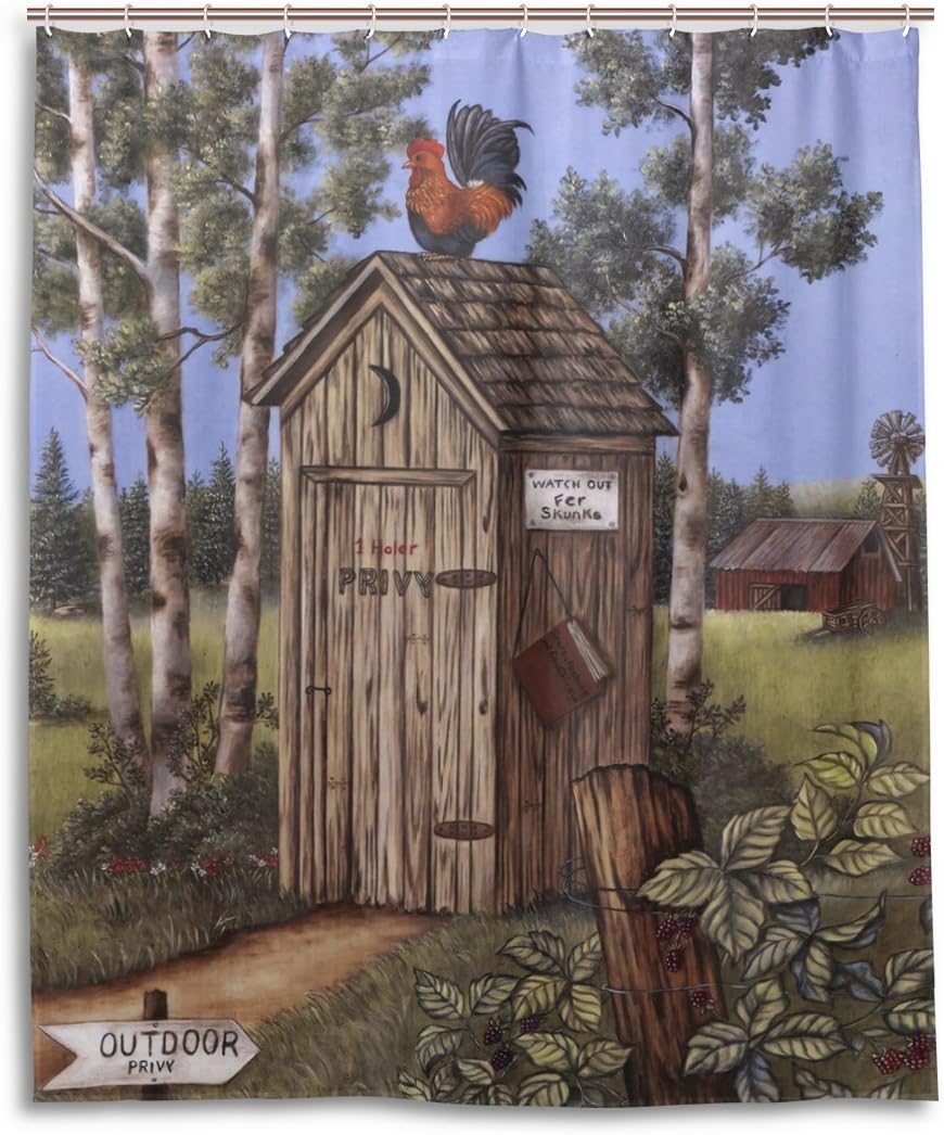 WEETIME Ethel Ernest Outhouse Rooster Waterproof Bath Curtain Polyester Fabric Bathroom Shower Curtain 60 x 72 inch B07CZZGT6Q