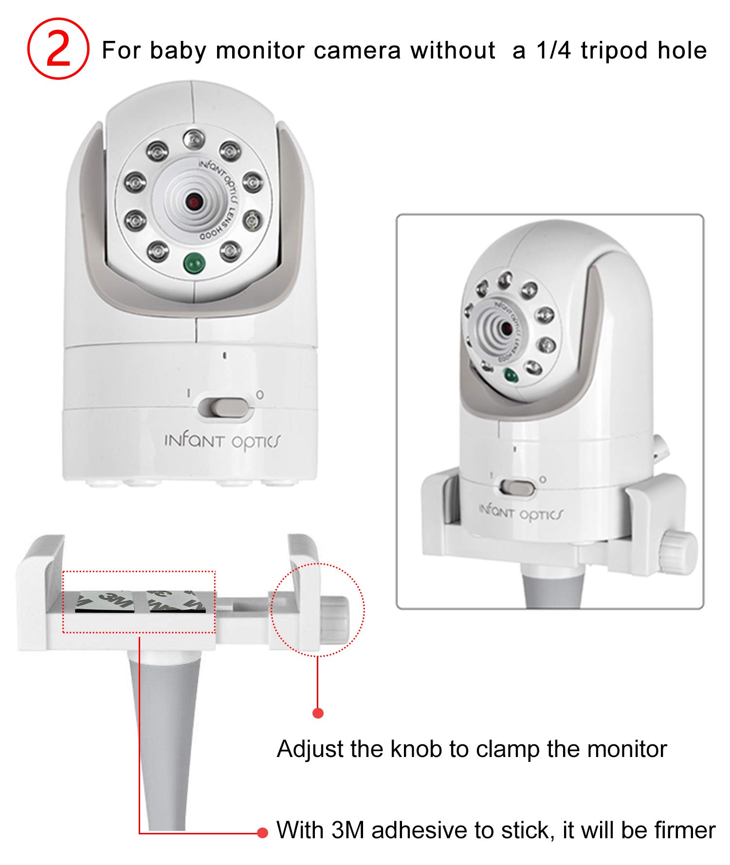 Baby Monitor Mount Camera Shelf Compatible with Infant Optics DXR 8 & DXR-8 Pro and Most Other Baby Monitors,Universal Baby Camera Holder,Attaches to Crib Cot Shelves or Furniture (White)