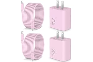 WIDAQUO USB C Fast Charger for iPhone 15/15 Pro Max/Plus, iPad Pro 12.9/11 inch, iPad Air 5th/4th, iPad 10th, Google Pixel 8/7/6/5/4, 2Pack PD 20W USB C Charging Block with 10FT Long USB C to C Cable, Pink