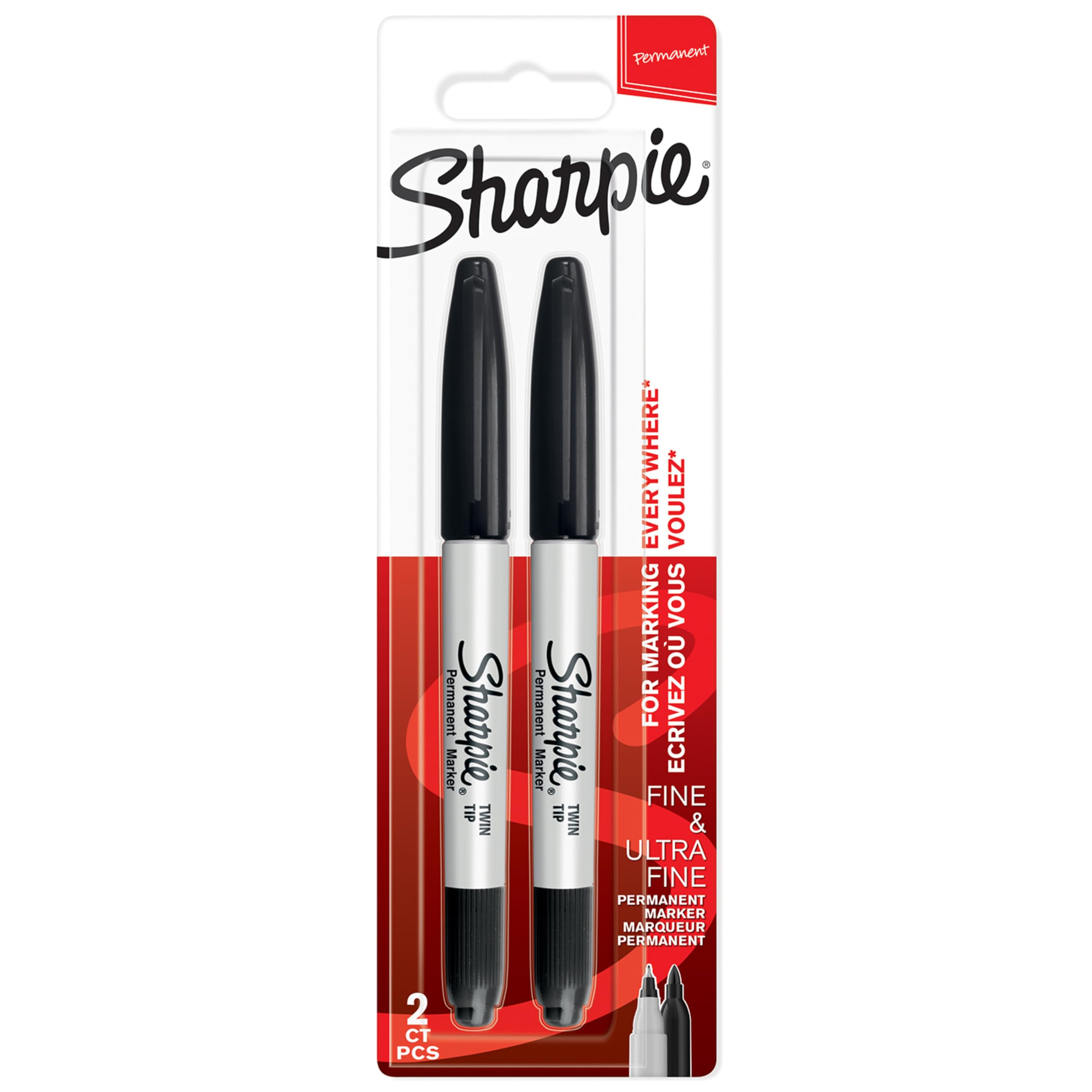 Sharpie Twin Tip Permanent Markers | Fine & Ultra-Fine Points | Black Ink | 2 Marker Pens