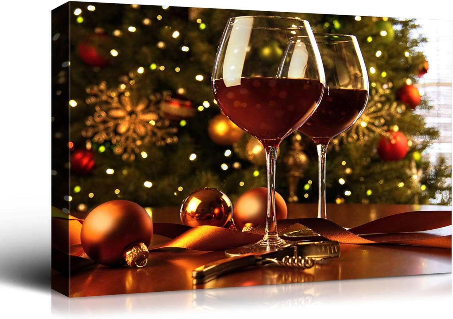 Paintings - Denozer - Canvas Wall Art Christmas Red Wine Painting Artwork for Home Wall Decor,Stretched and Framed Ready to Hang - 24x18 inches