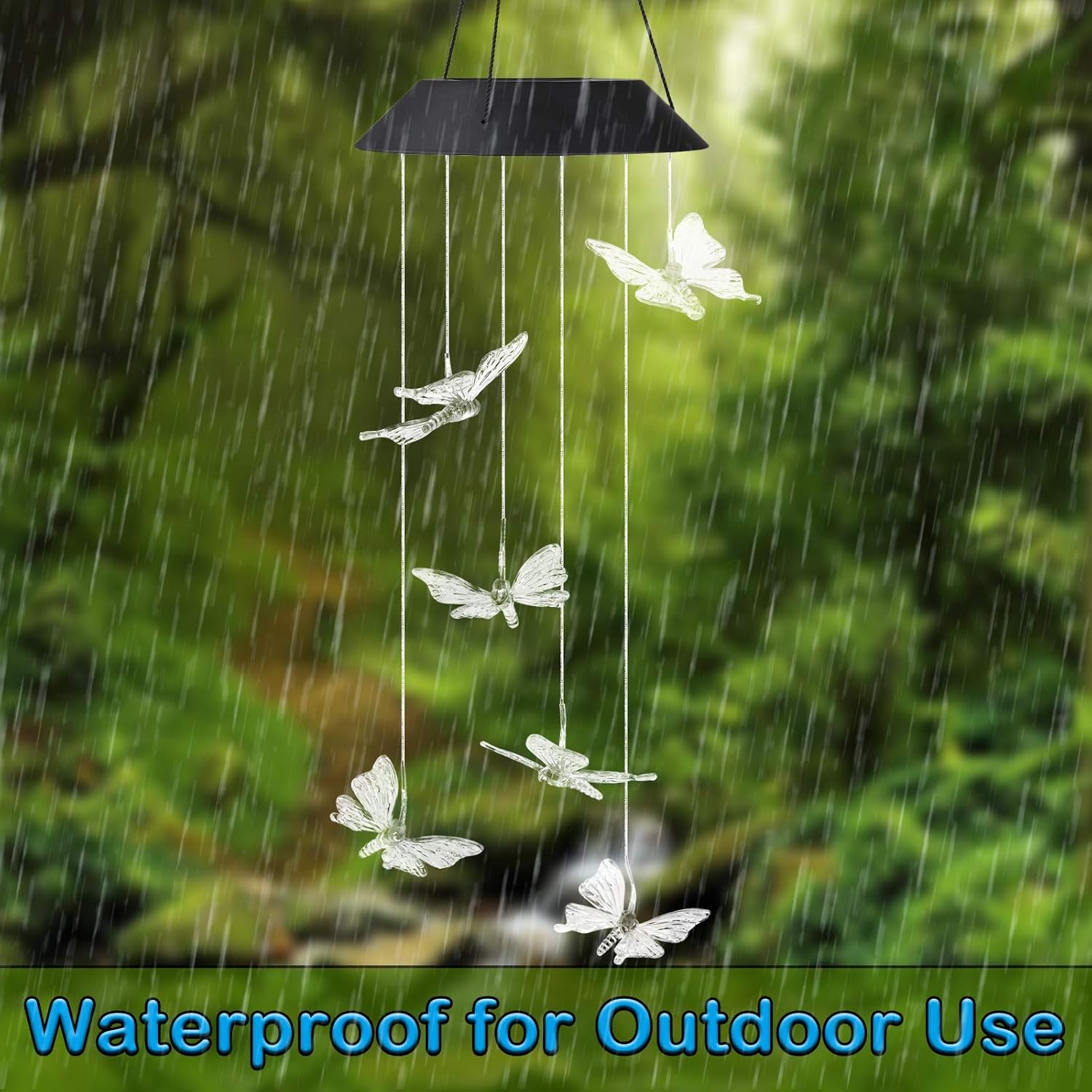 SUNJOYCO Butterfly Solar Wind Chimes, Color-Changing Outdoor Waterproof LED Wind Chime Solar Powered Colorful Light for Home/Party/Yard/Garden Decoration : Garden & Outdoor