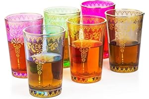 THE WINE SAVANT Moroccan Glasses Artisan Hand-Made Multipurpose 170 ml 6 oz Tea, Coffee and Wine Moroccan, Hot & Cold Tumbler - Marrakech & Casablanca Tea Cups Set of 6 Hand Blown Colorful Made in Morocco (6 Colors)