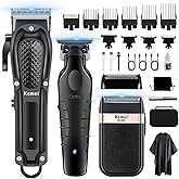 KEMEI Professional Hair Clippers for Men, Cordless Barber Clipper T-Blade Beard Trimmer Foil Shaver Set, Rechargeable Electric Fade Clipper Hair Cutting Kit, KM-1071, KM-2299, KM-2024