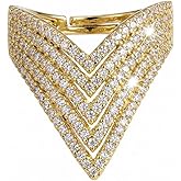 Luxury V Shape Statement Ring for Women CZ Crystal Chevron Geometric Expandable Open Rings Wedding Engagement Promise Finger Bands Adjust Comfort Fit Dainty Birthday Cocktail Party Jewelry for Bride