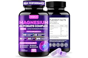 AEQNJV Magnesium Glycinate Complex 1150mg - Gentle on Stomach High Absorption Magnesium Capsules with Citrate, Silica, Ashwagandha & Vitamin B6 for Zzz, Stress Relief, Muscle Support for Adults, Women & Men