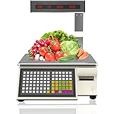 Label Printing Scale 66lb Commercial Heavy Duty with Thermal Barcode Printer & Pole Display, High Precision Electronic Digital Price Computing Scale for Meat Market, Supermarket