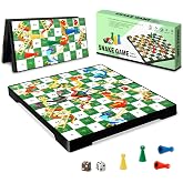 9 Inch Foldable Magnetic Snakes &amp; Ladders Board Game for Kids and Adults | Classic Family Game Set with Game Pieces and Dice, 2-4 Players, Family Game Night, Travel Friendly