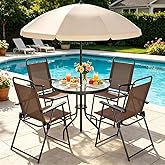 Shintenchi 6 Piece Outdoor Patio Furniture Set, Small Outdoor Patio Dining Table and Chairs Set, Outdoor Seating with Umbrell