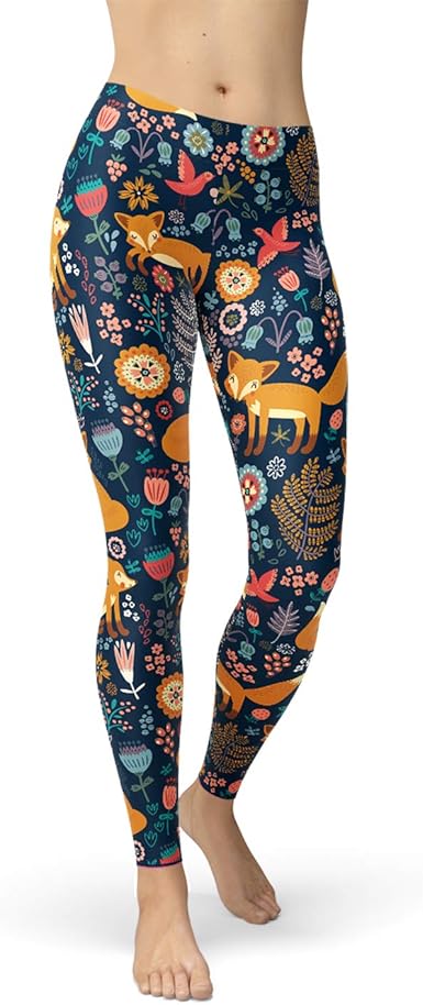 Cute Fox Leggings for Women Mid Waisted 