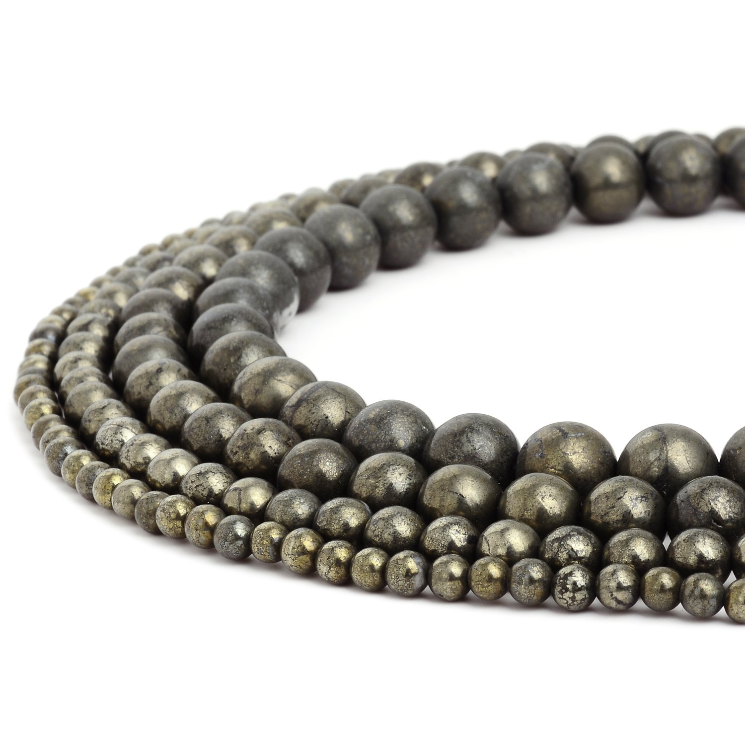 RUBYCA Wholesale Natural Pyrite Gemstone Round Loose Beads for DIY Jewelry Making 1 Strand - 10mm