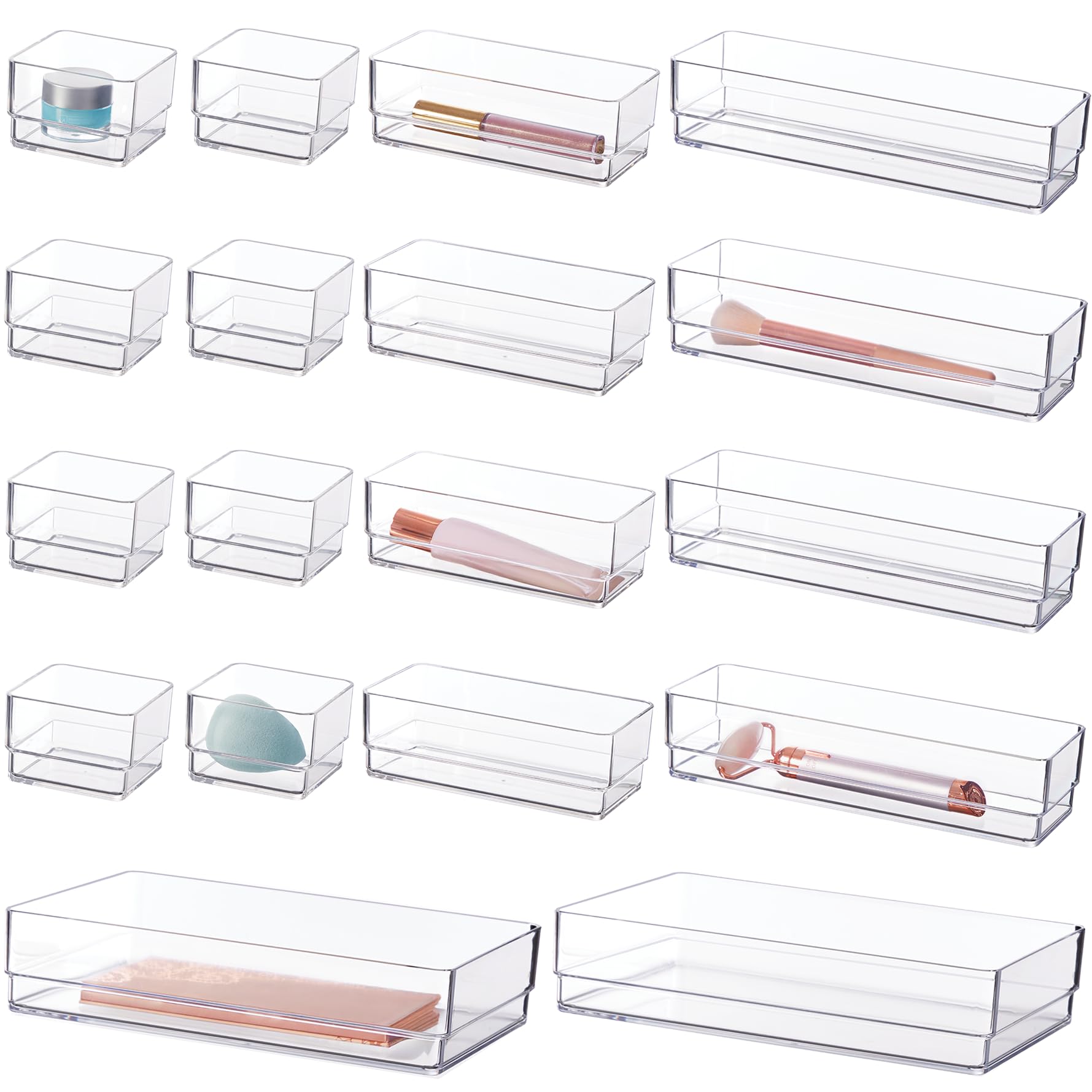 Photo 1 of STORi SimpleSort 18-Piece Stackable Clear Drawer Organizer Set | Multi-size Trays | Makeup Vanity Storage Bins and Office Desk Drawer Dividers | Made in USA